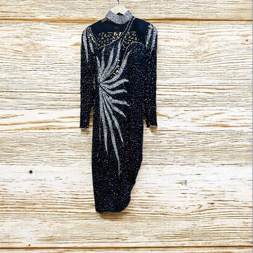 Black Beaded Claire’s Collection Asymmetrical MIDI Dress